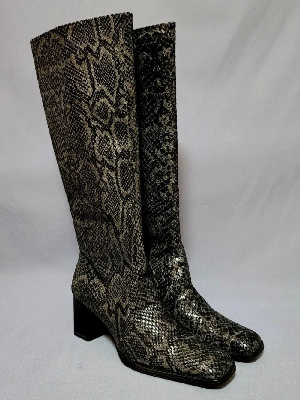 Naturalizer Women's Over-the-Knee Snake-Print Block Heel Boots - Black/Gray
